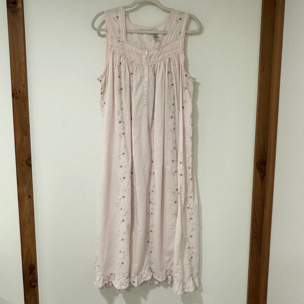 Adonna Pink Embroidered Nightgown Women Large Cotton Floral Lace Sleeveless